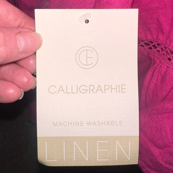 NWT Calligraphie Linen Tie Front Bell Sleeve Top Hot Pink 🩷Large Bohemian - Picture 10 of 11